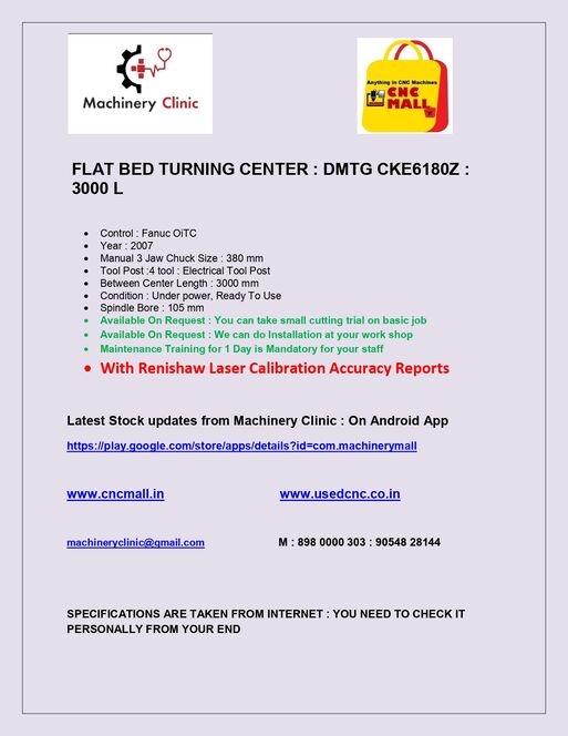 tc flat bed 3000 length dmtg cke6180z  fanuc oitc Manufacturers, Suppliers in Uttarakhand