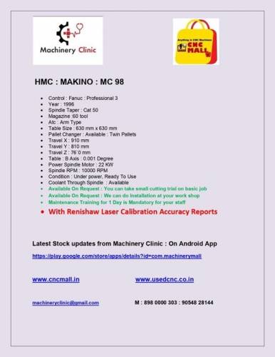 hmc makino mc 98 Manufacturers, Suppliers in Dewas